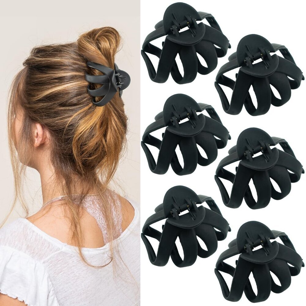 2.8 Inch Medium Octopus Hair Clips for Women, Black Matte Hair Claw Clips for Th